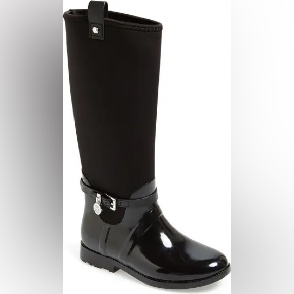 Michael Kors Charm Stretch Black Rain Boot Winter Fall Water Snow Proof Size 8 - Picture 1 of 10
